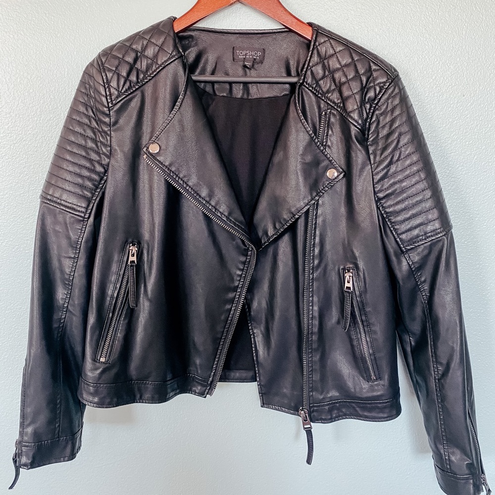Topshop Faux Leather Biker Jacket